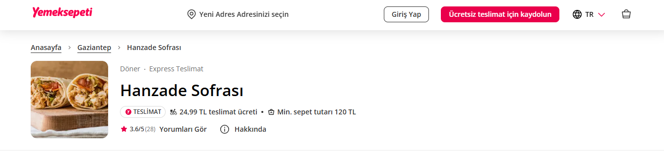 yemek sepeti gaziantep dürüm